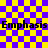 Yellow and purple checkered background with repeated black text "Emphasis Emphasis" and two -like patterns