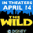 Pixelated promotional graphic for 'The Wild' movie featuring chameleon characters with text overlays on a blue background.