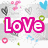 Animated icon with pink 'Love' text, stick figures, and heart symbols on a white background.