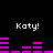 Black background with white text 'Katy!' repeated four times and purple bar graphs in two , each showing different horizontal bar patterns