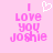 Pixelated pink text on light pink background reads "I love you Joshie" with a white heart symbol above the 'I' in the left view.