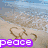 A four- shows beach sand with heart drawing, hands forming heart, and text overlays reading 'peace', 'love', and 'love ya' in distinct colors