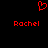 Red pixelated heart symbol above two instances of the name 'Rachel' in red text on a black background.