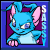 A 5-frame animated contact sheet of a blue cartoon cat with pink ears and paws, displayed in a grid layout against a gray background.