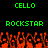 Green pixelated text 'CELLO' and 'ROCKSTAR' on black background with red pixelated crowd below.
