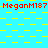 Red text repeats 'MeganM187' across a blue background with yellow pixelated patterns, forming a static -like composition with no visible motion or additional elements
