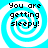 Four identical pixelated display a blue and white spiral with black text reading 'You are getting sleepy!' in each