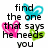 Pixelated text and heart symbols in blue, pink, and green on white background with gray section.