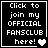 Four identical black square with white pixelated text reading "Click to join my OFFICIAL FANSCLUB here!" and a heart symbol, each showing different animation states of the heart