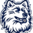 Pixelated husky head on white background with blue text 'Uconn Huskies!!' on solid blue right side.