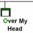 Green-outlined square icon with 'Over My Head' text, where the word 'My' is green in some frames and black in others.