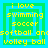 Pixelated yellow text lists sports on green and blue layered squares with alternating border colors.