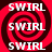 Red and dark red spiral pattern with repeated white text "SWIRL" across four quadrants on a solid background.