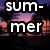 A pixelated image of a sunset with palm trees, displaying text that changes from 'sum- mer love's' to 'a lie'.