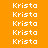 Pixelated text 'Krista' repeated across orange and black background sections in a pattern