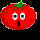 Pixelated red tomato with green stem, displaying five distinct facial expressions