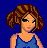Pixel art contact sheet showing two frames of an animated buddy icon featuring a woman with cookie-themed legs and a Cookie Monster character holding cookies, set against blue backgrounds.