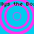 A static image with a bright blue background and four pink concentric circles arranged in a , each containing text reading "llys the Bo" at top and bottom
