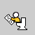 Pixelated animation of a yellow-shirted figure interacting with a toilet and scattered debris, transitioning through multiple poses.