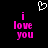 Pixelated text 'i love you' in bright pink on black background with white heart symbol above, two identical side-by-side versions of the text.