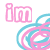 Pixelated text and symbols in pink and cyan on white background, with layered swirls and a heart shape.