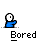 Animated contact sheet of a blue cartoon character with white head performing various poses above the text 'Bored' on gray background.