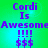 Green background with purple text reading "Cordi Is Awesome!!!! $$$" arranged in a pattern