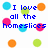 Pixelated text reads "I love and Possey all the homeslices Lock it!" with scattered colored circles on white background.