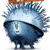 Pixelated blue creature with large eyes and a white underbelly, standing on two legs against a white background.
