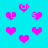 Pixelated pink hearts on cyan background with some hearts having internal pixel variations.