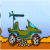 Pixelated green vehicle with large wheels on orange terrain under light blue sky, featuring a tall antenna and cyan accent.