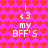Pixelated icon with pink background and red heart pattern, displaying 'i <3 my BFF's' text in white pixel font.