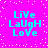 A bright pink background with scattered white dots contains four identical pixelated text blocks reading "LiVe LaUgH LoVe" in cyan, each block arranged vertically.