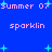 Blue background with pink text reading "Summer 07" and "sparklin" surrounded by cyan plus-shaped sparkles.