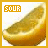 A lemon slice with the word SOUR in pixelated text above it, displayed across showing slight variations