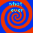 Four identical spiral patterns with alternating red and blue colors, each containing the text 'what ever' in cyan pixelated font.