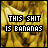 Animated contact sheet of 18 frames showing a pixelated banana background with changing text in the foreground, each frame displaying variations of "THIS SHIT IS BANANAS".