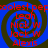 Blue background with dark brown spiral pattern, red text listing names over the spiral.