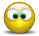 Animated yellow smiley face with green eyes and dollar signs in various positions