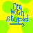 Pixelated blue text on yellow-green background with green circles; 'I'm With Stupid' in stacked letters, bottom line has a horizontal bar and right-pointing arrow.