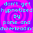A static pixel art image with a purple and pink spiral background displaying cyan text reading "don't get hypnotized by poms and cheerleading" in four repeated sections.