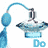 Animated blue lamp with a person standing on its base, displaying sequential text below the lamp.