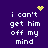 Purple background with white pixelated text reading 'i can't get him off my mind' and four distinct yellow pixel animations: a heart, a starburst, a scattered dot pattern, and no animation.