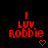Red pixelated text "I LUV Robbie" with a red heart symbol on black background, displayed in a of