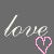 Gray background with repeated 'love' text and pink heart icons showing sequential animation of green pixel growth from bottom to top.