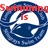 Blue circular icon with white inner circle and dark blue wave-like pattern, red text "Swimming is" on left side, "My Life" on right side.