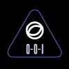 Three triangular icons with purple outlines display sequential animation frames: a spiral, a swirl, and a star above "0-0-1" text on black backgrounds.