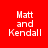 Four square display 'Matt and Kendall' text in white pixelated font against solid red, purple, blue, and dark purple backgrounds