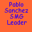 Four identical pixelated text blocks arranged in a , each displaying 'Pablo Sanchez SMG Leader' on distinct solid backgrounds