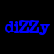 Blue pixelated text "dizzy" on solid black background in a static 54x54 icon format.